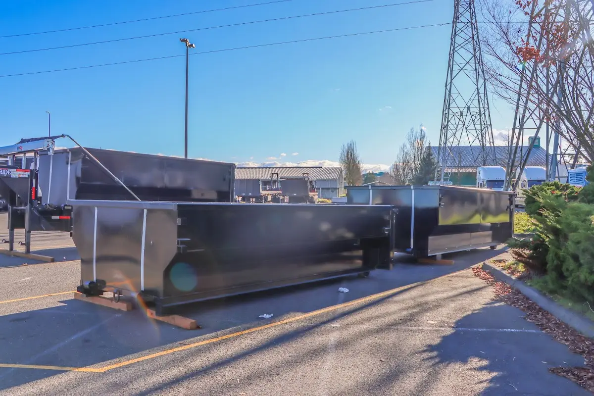 Roll-off dumpster ready for waste disposal at job site for 10 Yard Dumpster Rental in North Fort Lewis